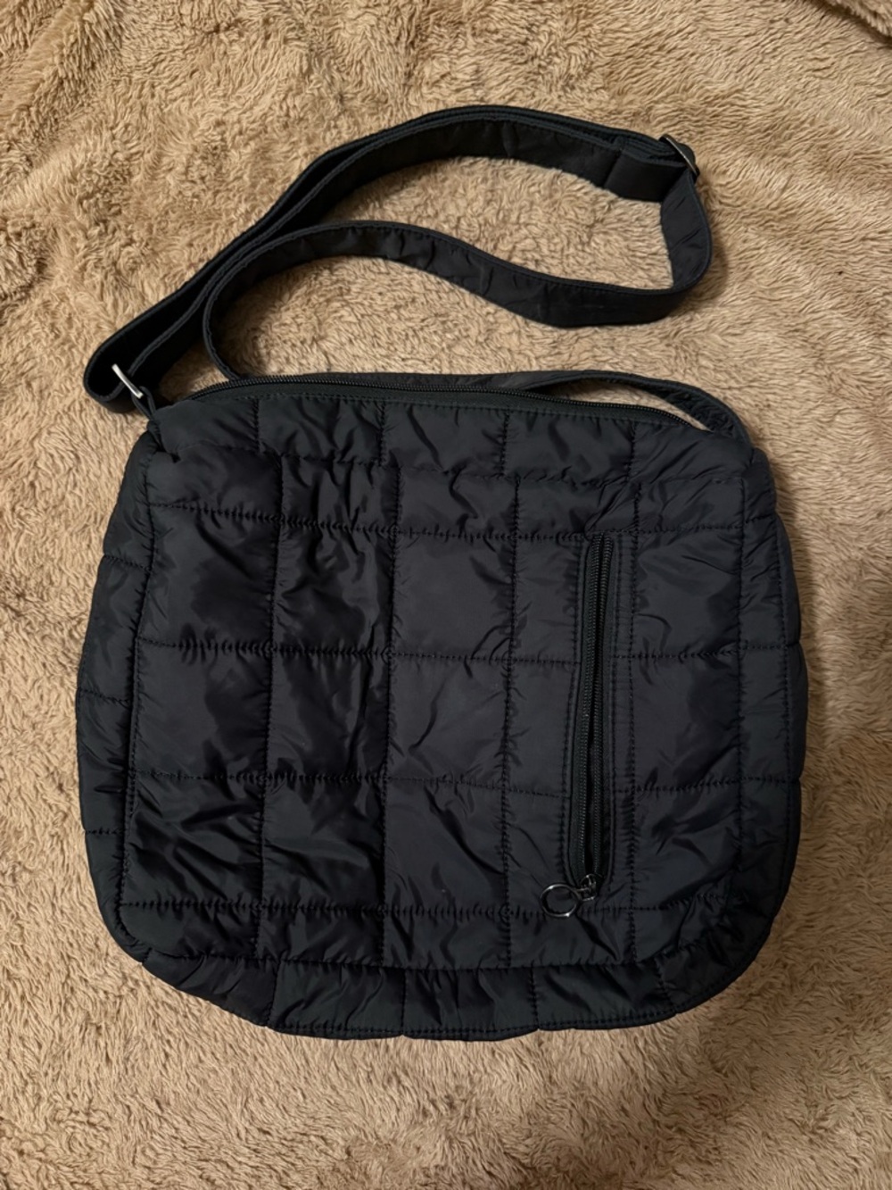Rad Rev Black Cloud Quilted Messenger Bag with Front Zip Pocket